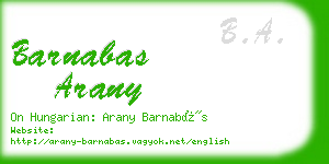 barnabas arany business card